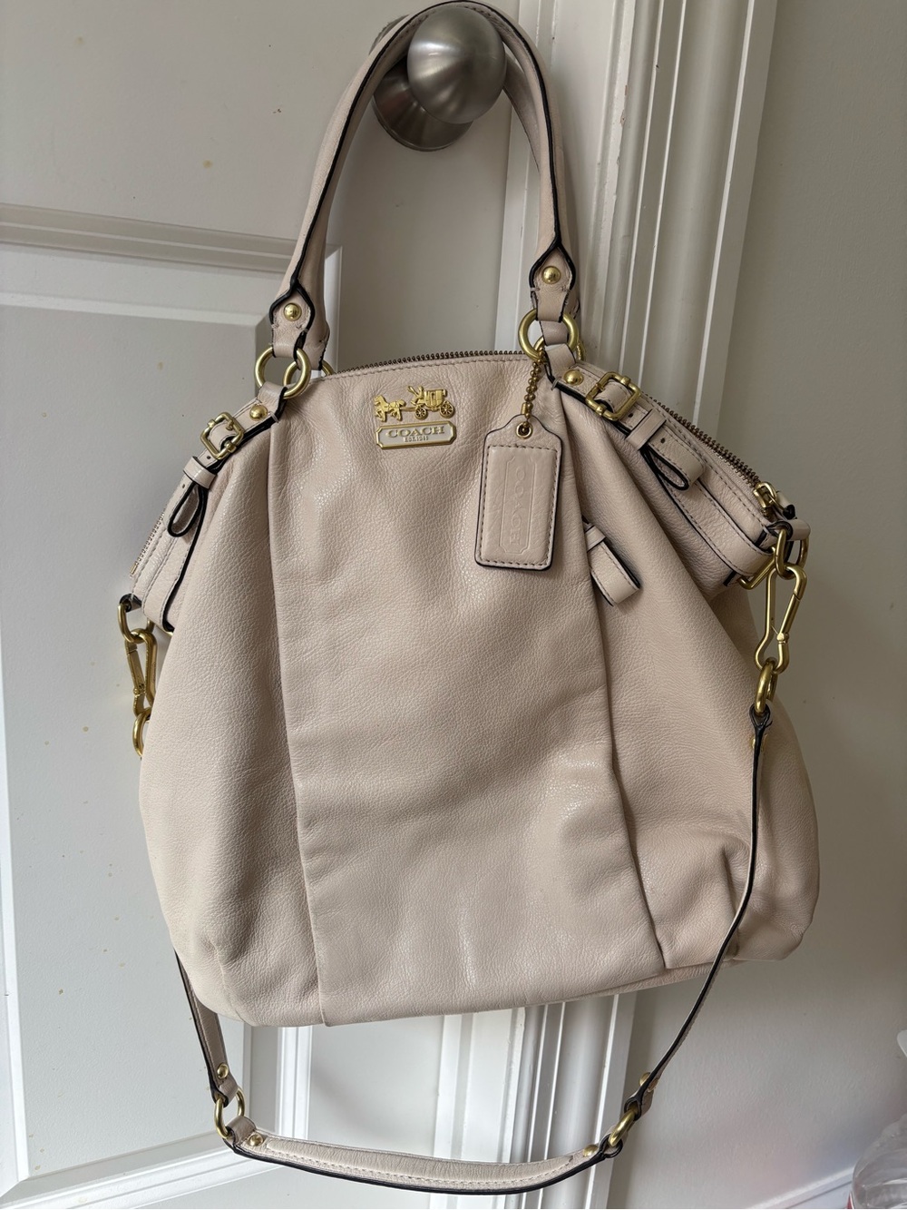 Coach Pebbled Leather Shoulder Bag in Light Beige/Cream with Gold Hardware